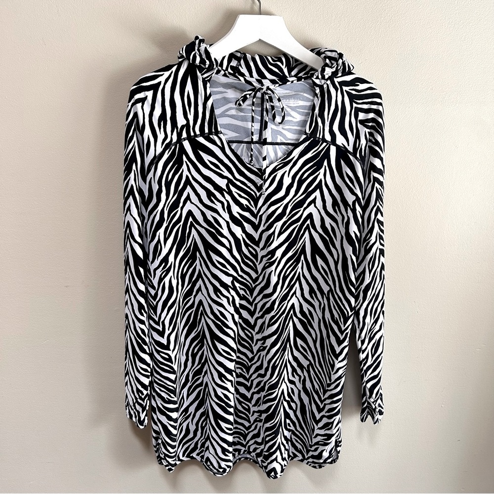 Coolibar ~Seacoast Swim Cover-Up 50+ UPF Hooded Zebra Print Dress in size Large